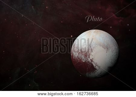 Solar System - Pluto. It is a dwarf planet in the Kuiper belt, a ring of bodies beyond Neptune. It is the largest known dwarf planet in the Solar System. Elements of this image furnished by NASA.