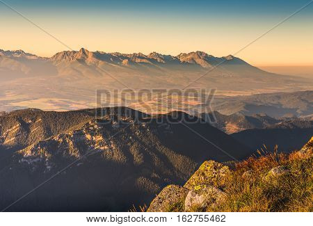 High Tatras Mountains at Sunset as Seen from Mount Dumbier in Low Tatras Slovakia
