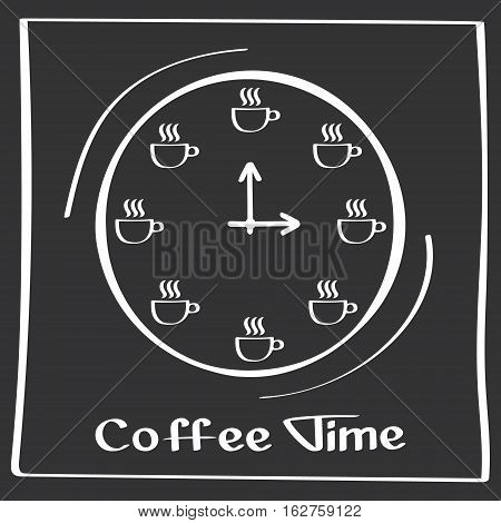 It s coffee time. Vector poster with phrase decor elements. Hand Drawing Typography card, image with lettering. Design elements