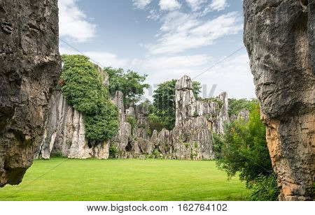 beautiful stone forest scenic national park kunming city yunnan province China.