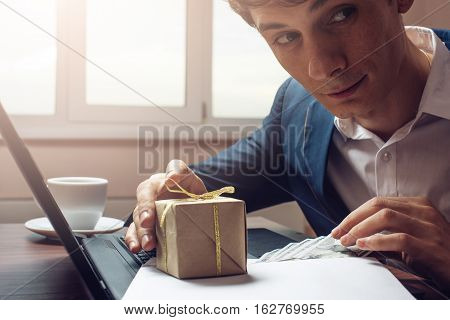Man Businessman In Suit Corrupt Official Accepts A Bribe