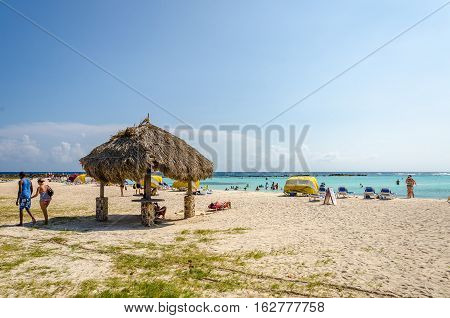 View Of Tourists Enjoying  Baby Beach On Aruba