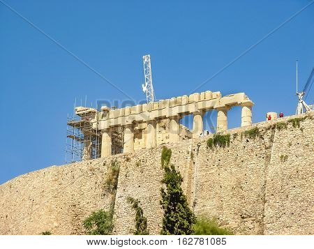 Exterior View Of The Parthenon Temple At The Acropolis