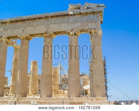 Exterior View Of The Parthenon Temple At The Acropolis