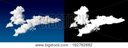 White cloud cut-out mask. Closeup blue sky.