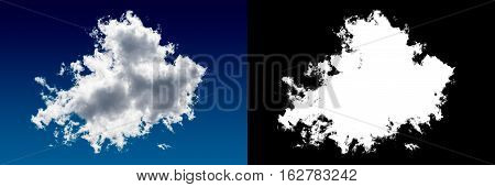 White cloud cut-out mask. Closeup blue sky.