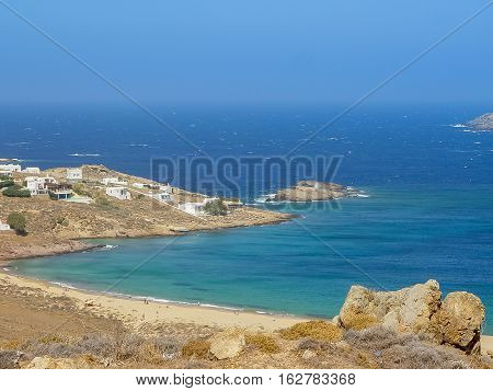 Ftelia Beach In Mykonos Aegean Sea In Greece