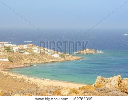Ftelia Beach Under The Blue Sky In Mykonos, Greece