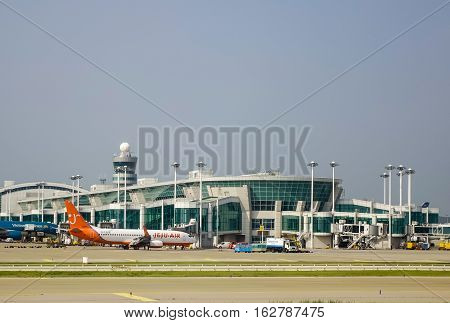 Airplanes At The Incheon Intl Airport In Seoul