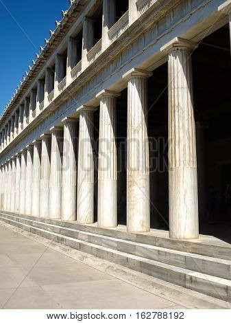Marble Columns In Atalo Stoa In Agora At Athens