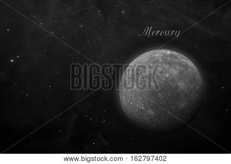 Solar System - Mercury. It is the smallest and closest to the Sun of the eight planets in the Solar System, with an orbital period of about 88 Earth days. Elements of this image furnished by NASA.