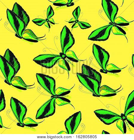 Ornithoptera Paradisea, Butterfly Wings Of A Bird Seamless Pattern Vector Illustration