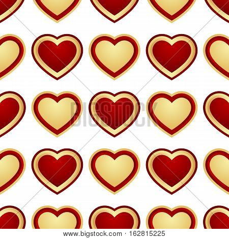 Seamless Background of red and gold hearts isolated on white background. Vector illustration