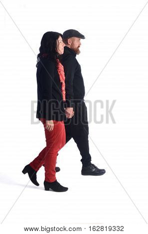 Couple wanking on a background white, walk