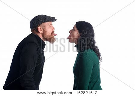 A couple who sticks their tongue on white