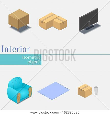 Collection set isometric object isolated for interior