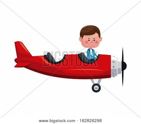 boy fly red airplane lovely vector illustration eps 10