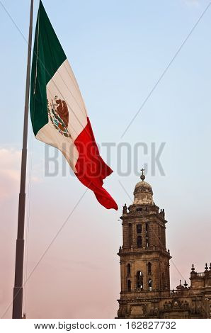Big Mexican Flag on Zocalo near Cathedral Mexico City Mexico