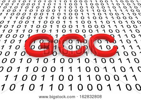 GCC in the form of binary code, 3D illustration