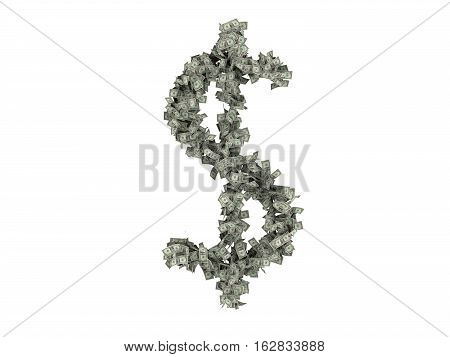 digits and characters from dollars. dollars .isolate on white background. 3d rendering