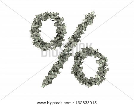 digits and characters from dollars. dollars .isolate on white background. 3d rendering