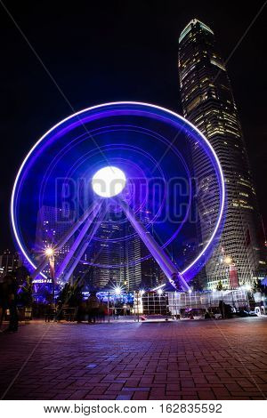 Big wheel in Hong Kong Central during the night