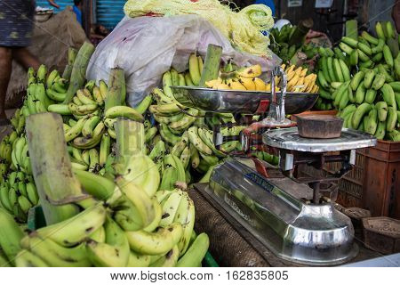 Wholesale bananas market and weighing Kerala India