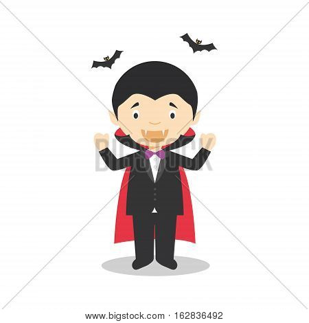 Character from Romania dressed as a vampire of Transilvania. Vector Illustration. Kids of the World Collection.