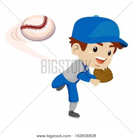 Vector Illustration of Kid Boy Baseball Player throwing the ball