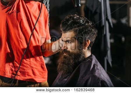 Bearded Man Has Blow Dry