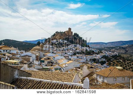 Beautiful Cityscape With Castle On  Hill In Montefrio, Spain
