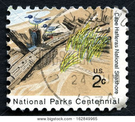 UNITED STATES OF AMERICA - CIRCA 1972: A used postage stamp from the USA depicting an illustration of Cape Hatteras National Seashore in North Carolina circa 1972.