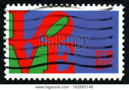 UNITED STATES OF AMERICA - CIRCA 1973: A postage used postage stamp from the USA depicting the word LOVE circa 1973.
