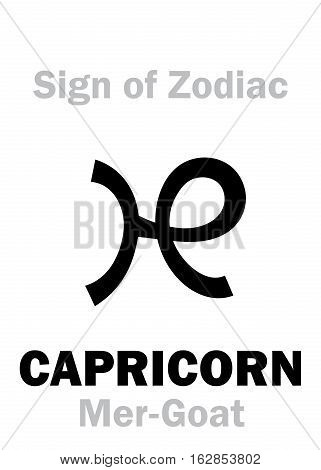 Astrology Alphabet: Sign of Zodiac CAPRICORN (The Mer-Goat). Hieroglyphics character sign (single symbol).