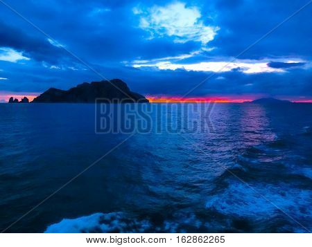 The Sunset above Capri island at Italy