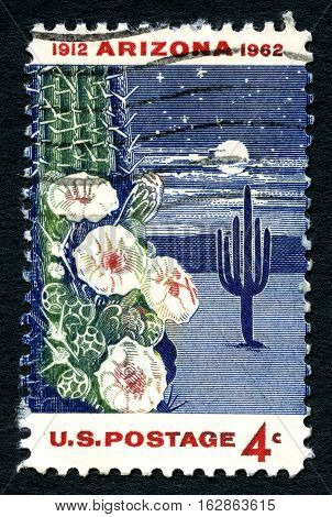 UNITED STATES OF AMERICA - CIRCA 1962: A used postage stamp from the USA commemorating the 50th Anniversary of the statehood of Arizona circa 1962.