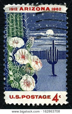 UNITED STATES OF AMERICA - CIRCA 1962: A used postage stamp from the USA commemorating the 50th Anniversary of the statehood of Arizona circa 1962.