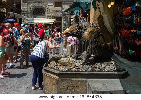 Bronze Fountain Of A Boar Named Il Procellino In Florence, Italy