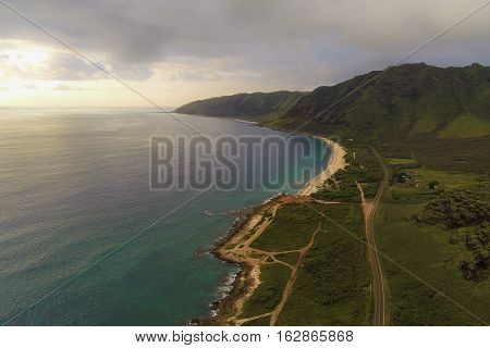 Beautiful aerial view of Makaha and the northwest shore of Oahu, Hawaii