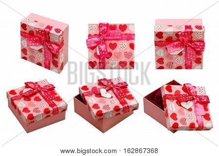 A box with red hearts. Valentines Day concept. Isolated white background.