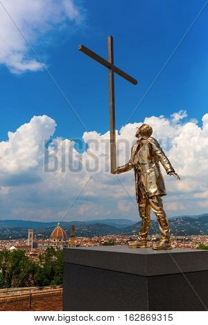 Golden Sculpture At The Forte Di Belvedere In Florence, Italy