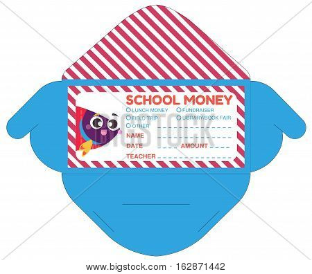 Personalized school money envelop with teacher notes.Funny exotic fish.Vector template packet