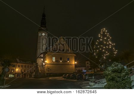 Stare Mesto Pod Sneznikem Town In Winter Christmas Night