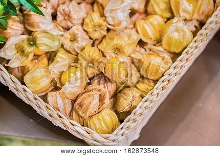 cape gooseberry physalis fruit ground cherry organic food vegetabl golden berry tasty wood background