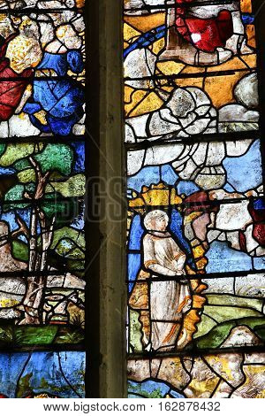Buchy France - june 23 2016 : stained glass window in the Notre Dame church