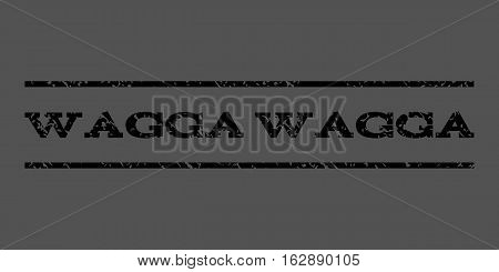 Wagga watermark stamp. Text caption between horizontal parallel lines with grunge design style. Rubber seal stamp with dust texture. Vector black color ink imprint on a gray background.