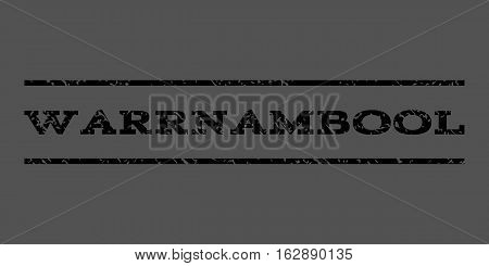 Warrnambool watermark stamp. Text caption between horizontal parallel lines with grunge design style. Rubber seal stamp with dust texture. Vector black color ink imprint on a gray background.