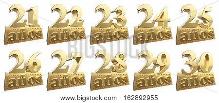 Set of golden digits on a gold ingot for the anniversary. Translation from Spanish - Years. 3d illustration