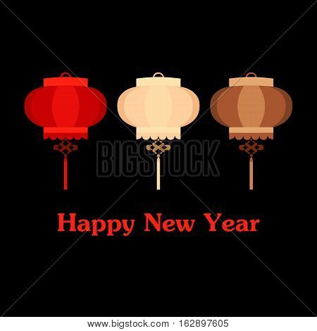 Traditional Chinese lanterns in a flat style isolated on black background