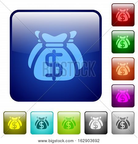 Dollar bags icons in rounded square color glossy button set